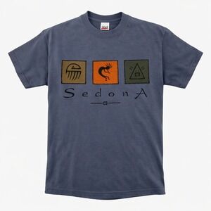 VTG 90s Sedona Graphic T Shirt Men Small Blue Anvil USA Made Artsy Southwest
